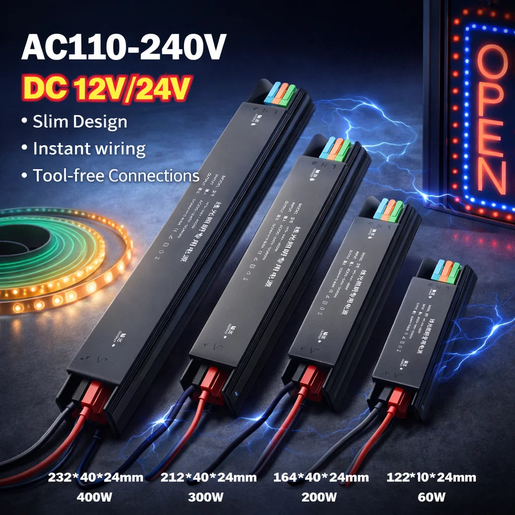 transformateur alimentation 12v 24v 60w 100w 200w 300w 400w 110v 220v led surveillance