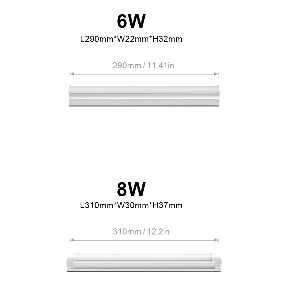 tube led blanc moderne 6w 8w 29cm 30cm aluminium lisse clips vis