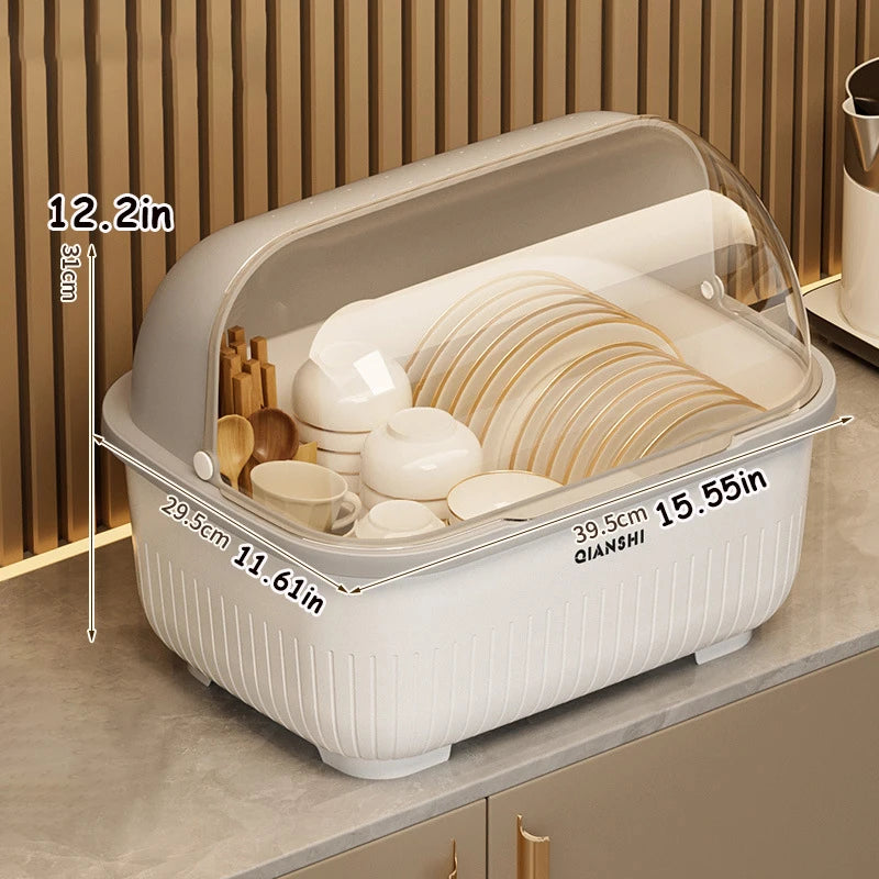 organisateur vaisselle blanc beige violet moderne drainage assiettes bols cuillères tasses rangement hermétique multifonctionnel
