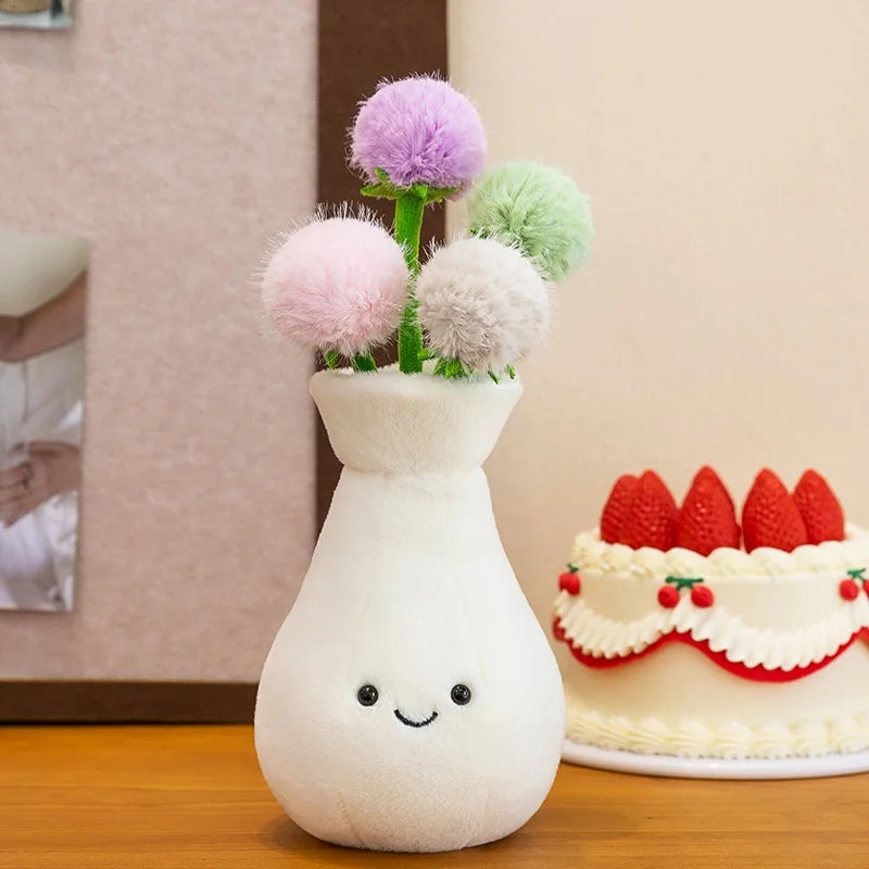bouquet fleurs artificielles vase gourde blanc souriant intérieur décoration mignonne anniversaire mariage
