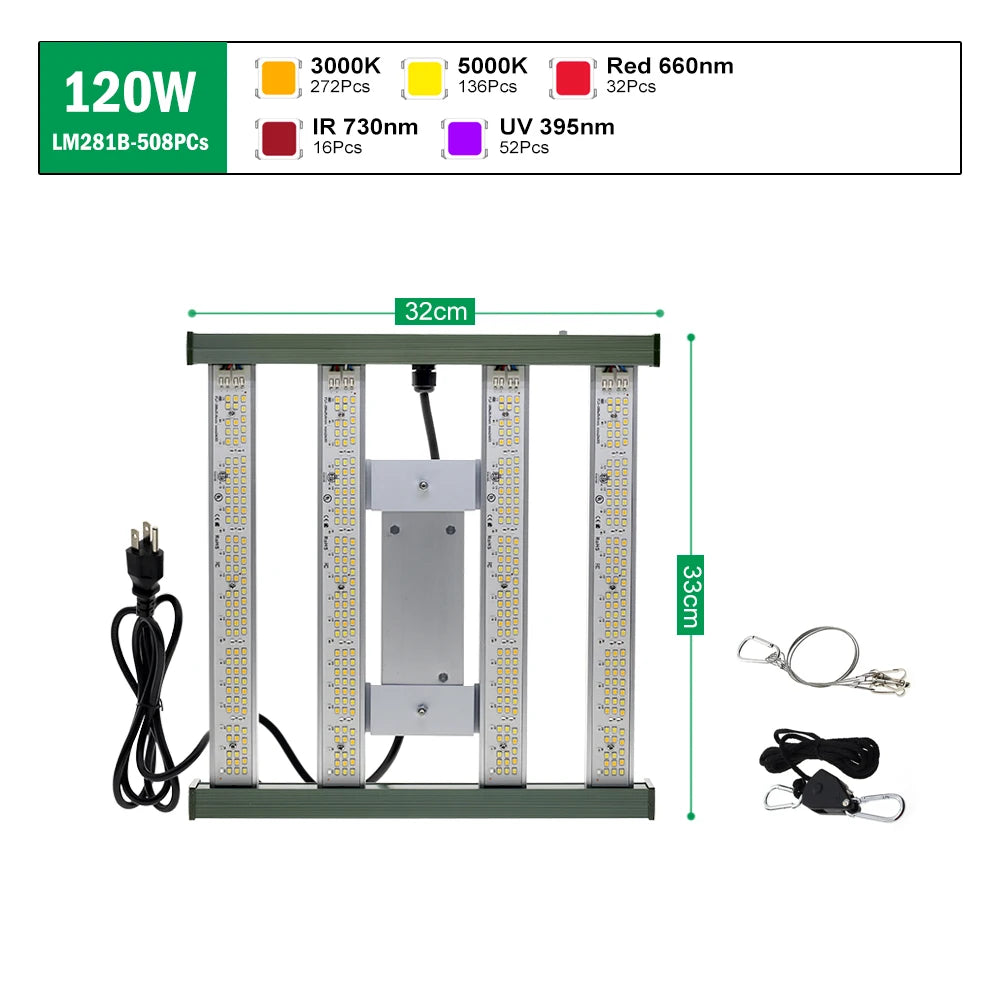 lampe culture plantes led 120w 200w 320w spectre complet interrupteur alu moderne vert blanc