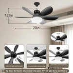 ventilateur moderne lumière led télécommande blanc noir pales lisses minimaliste