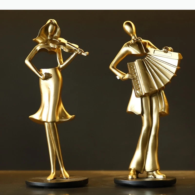 figurines musicales or blanc modernes violon accordéon guitare eléctrique décoration abstrait