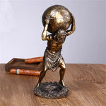 statue grecque atlas résine bronze doré détail homme globe terrestre décor maison