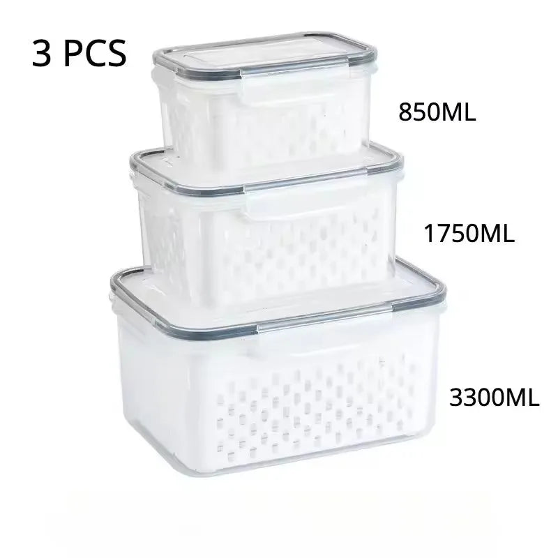 organisateur réfrigérateur paniers blanc perforations noires transparents moderne poignées détachables 850ml 1750ml 3300ml