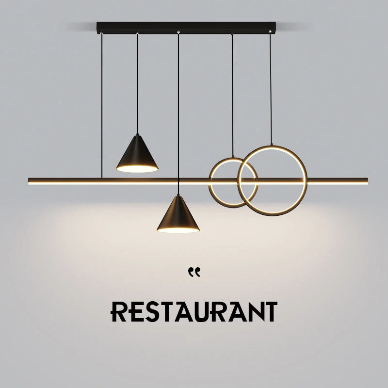 lustre led moderne suspension noir doré blanc minimaliste abatjour conique annulaire