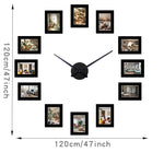 horloge murale moderne noire cadres photo aiguille quartz métal salon