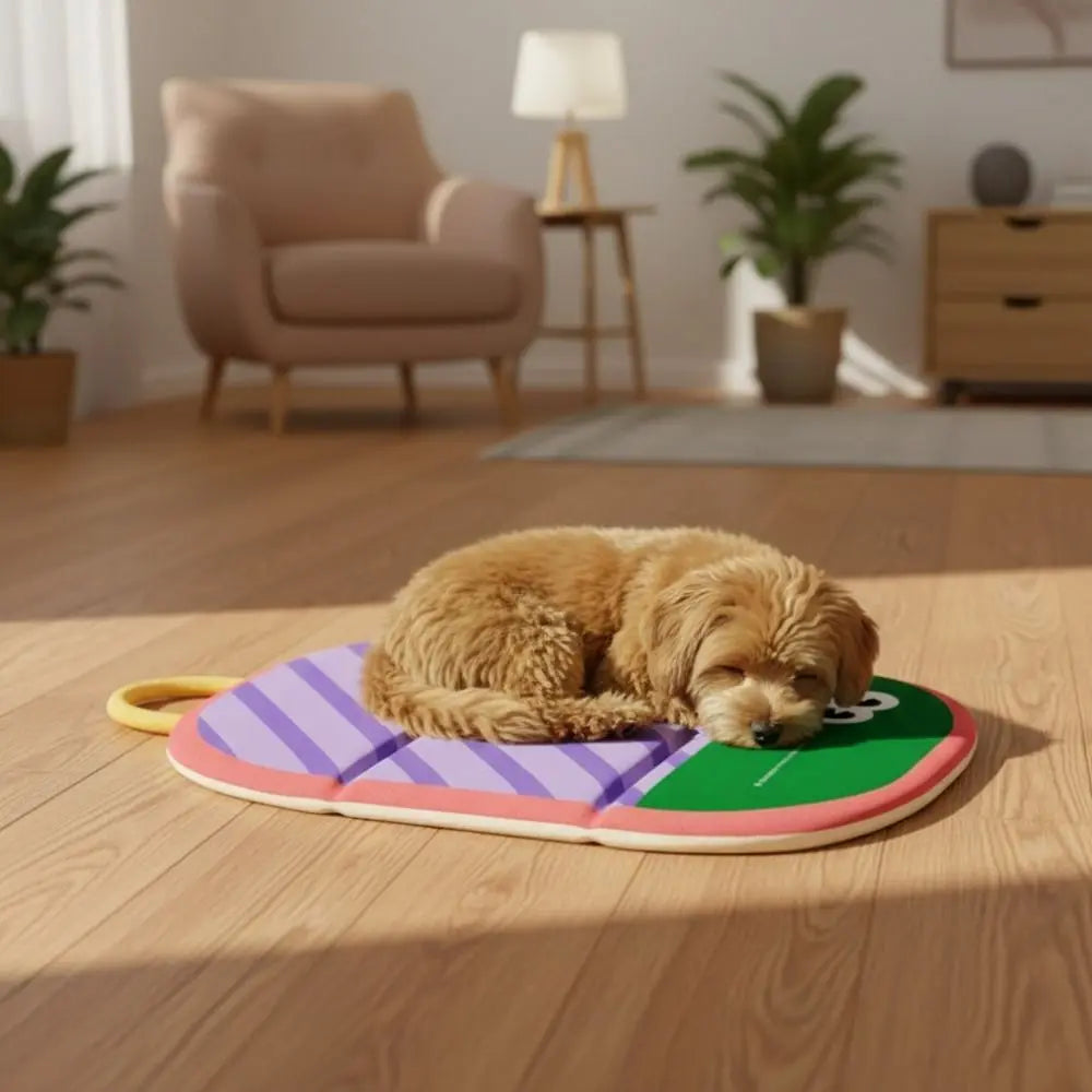 tapis imperméable antidérapant animaux rayures yeux violet vert jaune bleu moderne anneaux transport