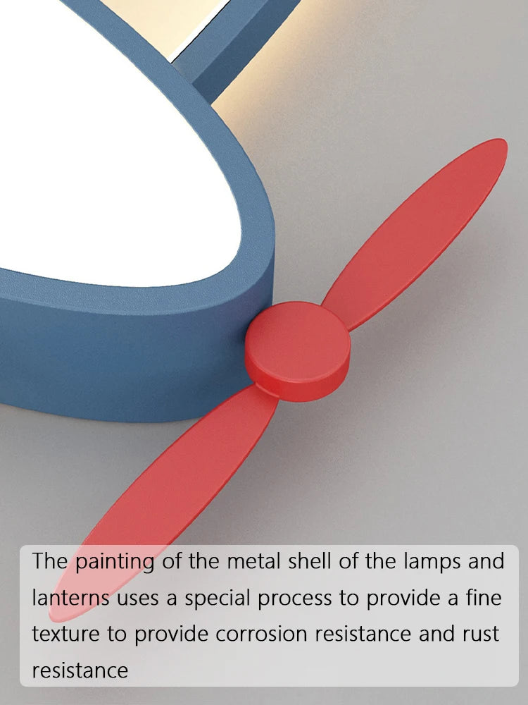 lampe avion enfant bleu blanc rouge détails télécommande moderne éclairage quotidien contemporain