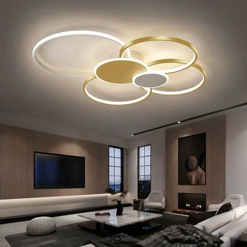 plafonnier moderne led noir blanc doré circulaire géométrique chambre salon