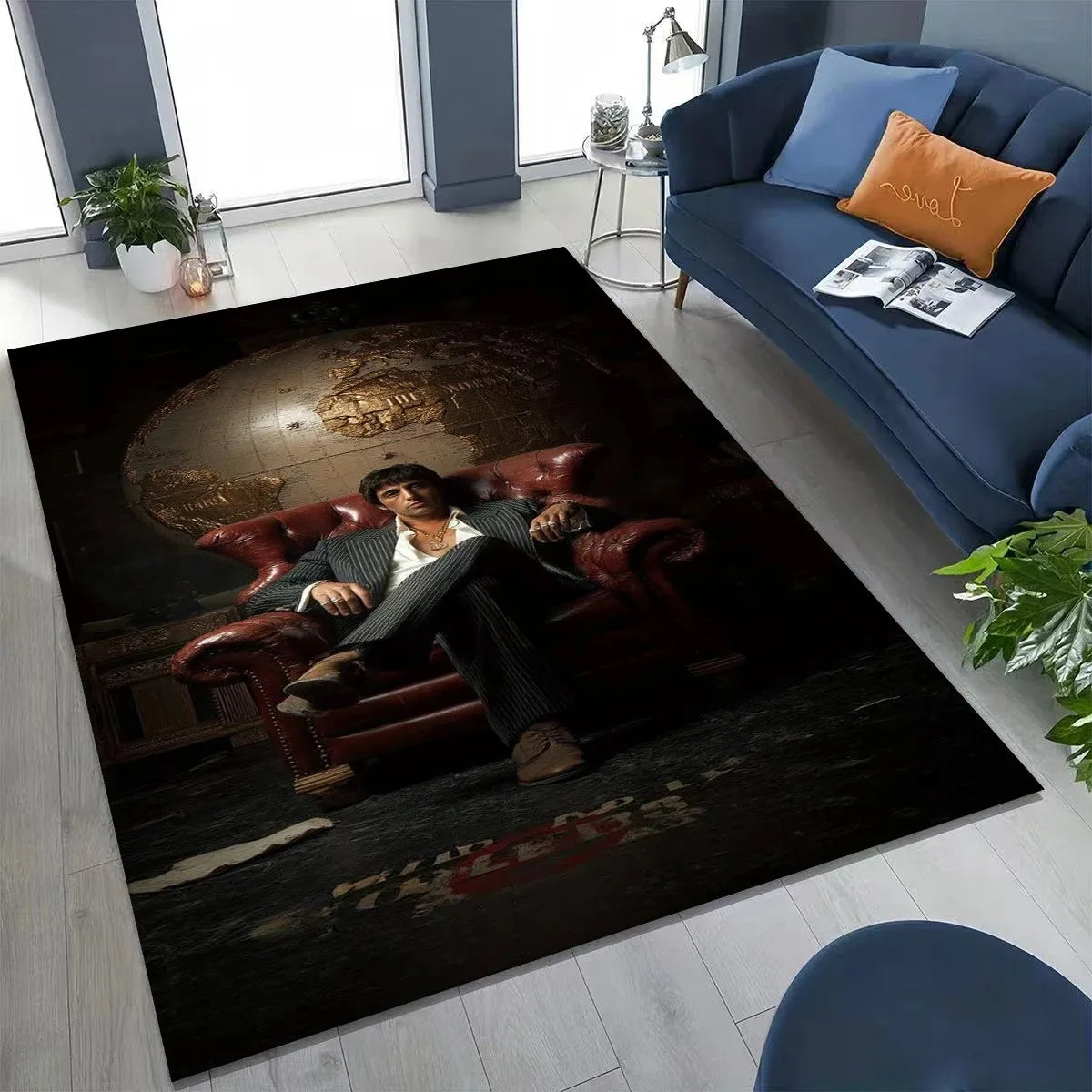 tapis salon décoratif portrait cinéma noir blanc moderne grand tapis sol maison intérieur