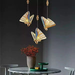 suspension lumineuse moderne papillon blanc doré translucide 10cm 15cm 17cm 150cm