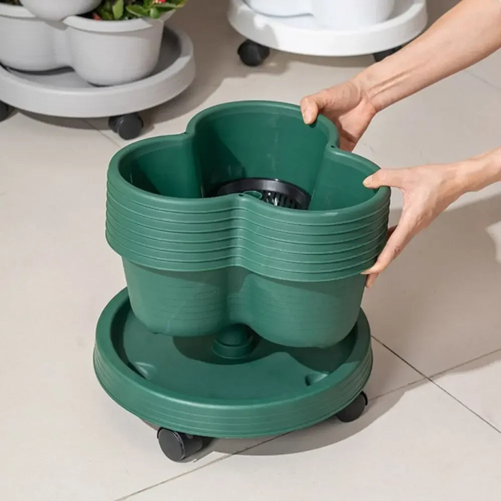 bac fleurs modulable vert foncé moderne bac fleurs plastique lisse empilable roulettes maison jardin