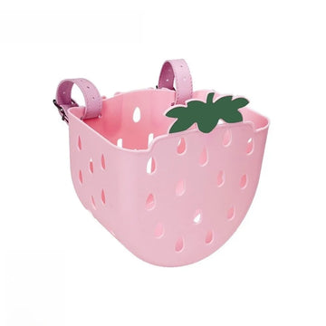 panier vélo enfant rose clair fraises blanches mignon noirs plastique facile