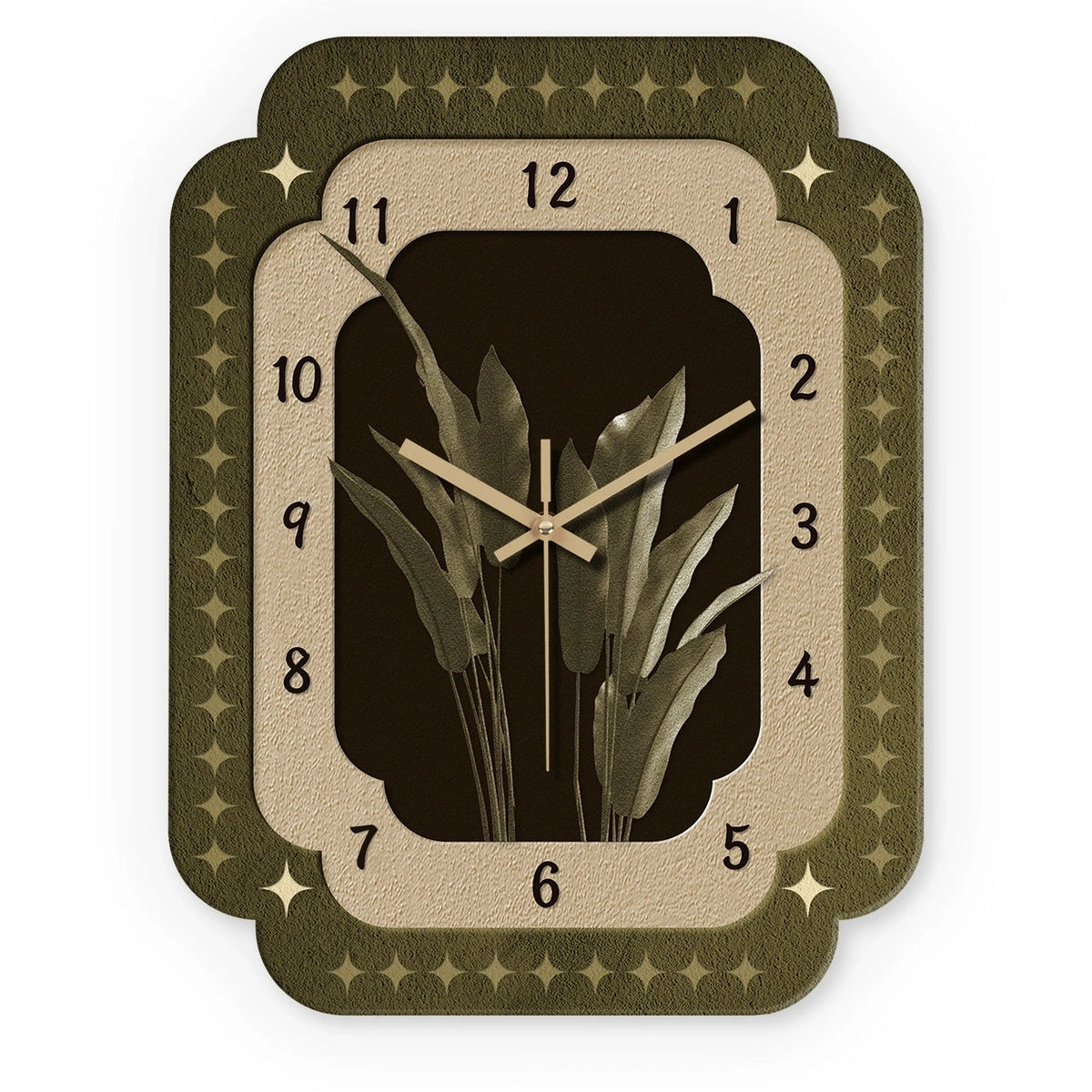 horloge murale bois marron aiguilles noires numeros blancs texture grunge moderne fixations quartz