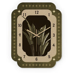 horloge murale bois marron aiguilles noires numeros blancs texture grunge moderne fixations quartz