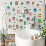 stickers muraux hiboux arbres nuages bleu vert enfantin adhésifs salon décoration chambre fond