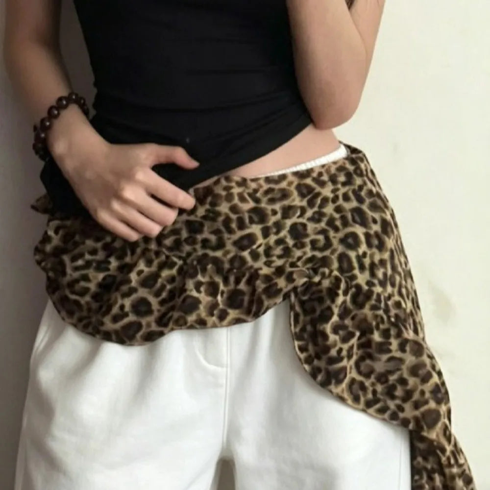 jupe asymétrique volants noir blanc léopard transparente bohème minimaliste liens nouer pantalon ample