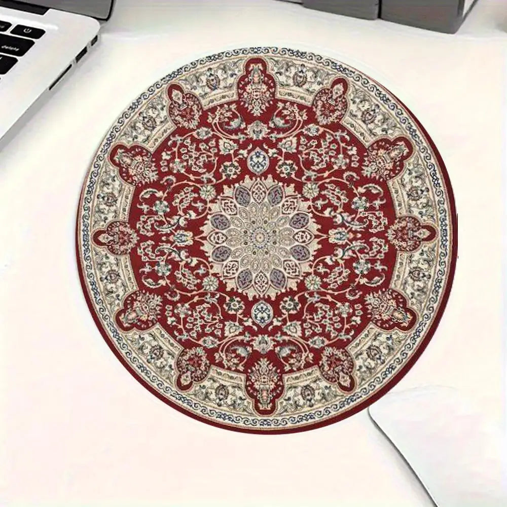 tapis rond vintage oriental persan motif floral ornements floraux rouge beige tapis souris antidérapant