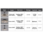 ventilateur noir moderne lumière led cristaux transparents élégants télécommande chambre salon