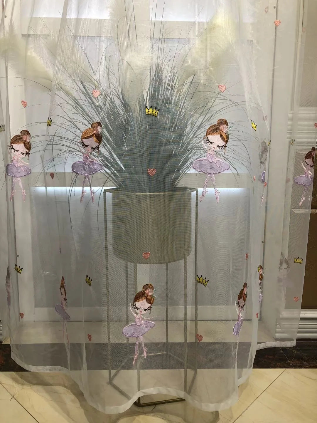 rideau blanc danseuse tutu couronnes coeurs floral transparent enfant moderne polyester