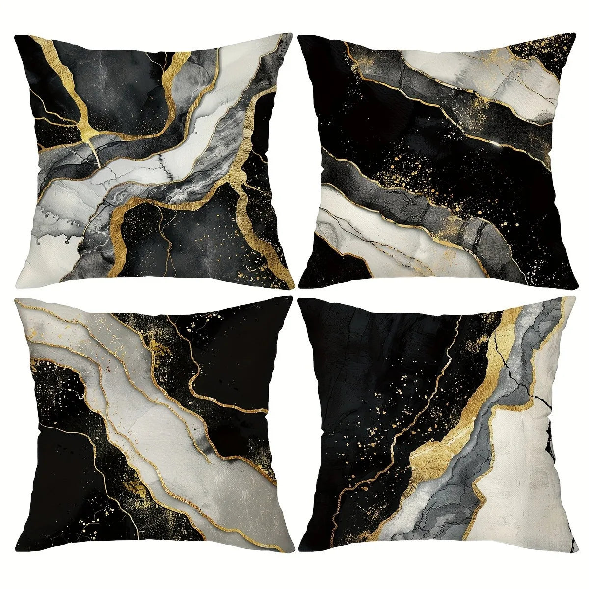 taies d'oreiller imprimées marbre veines dorées contemporain maison salon 45x45cm polyester peachskin