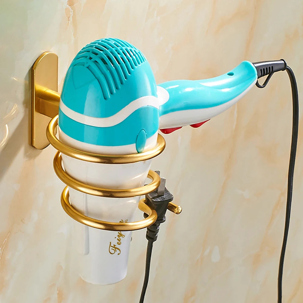 support mural séchoir cheveux spirale moderne adhésif noir blanc bleu doré gris