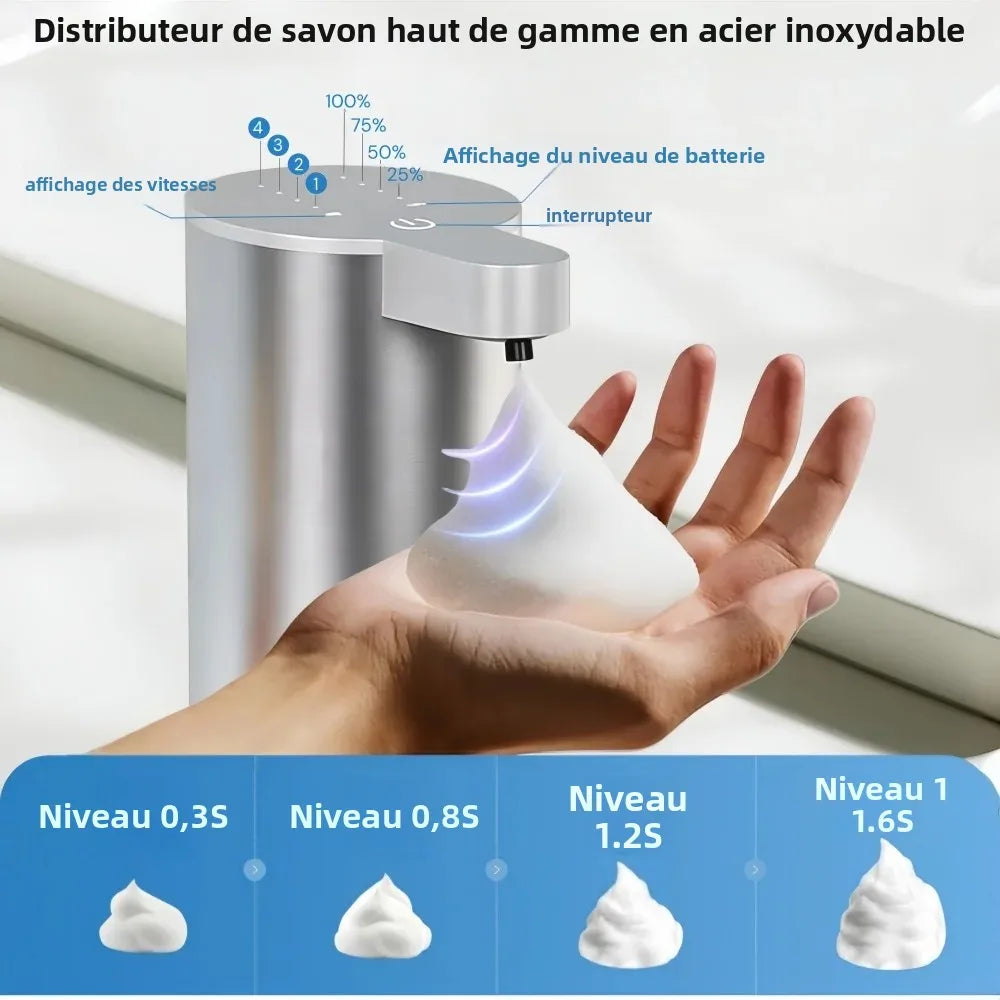 distributeur savon mousse sans contact acier inoxydable moderne 360ml lisse brillant argente