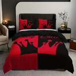 parure lit housse couette rouge noir motif couronne texte king queen moderne
