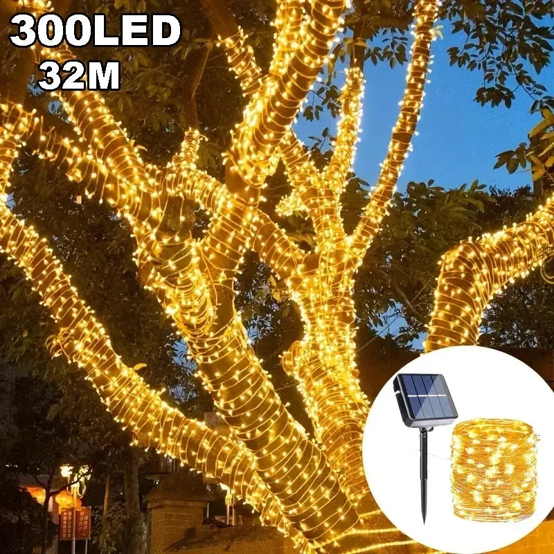 guirlande lumineuse solaire fil cuivre blanc chaud décoration jardin extérieur étanche led ambiance nuit