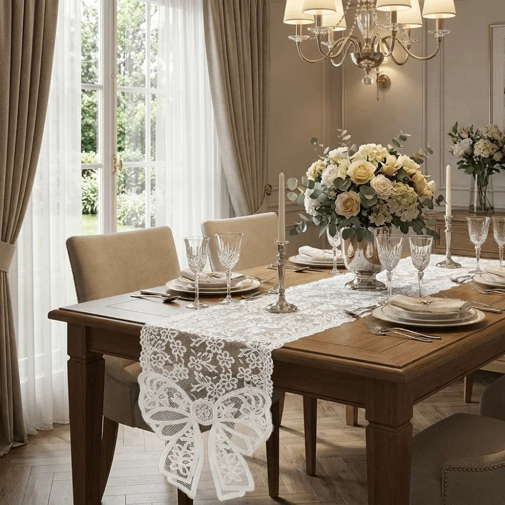 nappe dentelle fleur nœud décoratif blanc rose rouge noire intérieur classique fêtes thème romantique