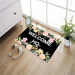 tapis d'entrée floral antidérapant résistant antibactéries moderne noir rose vert bienvenue