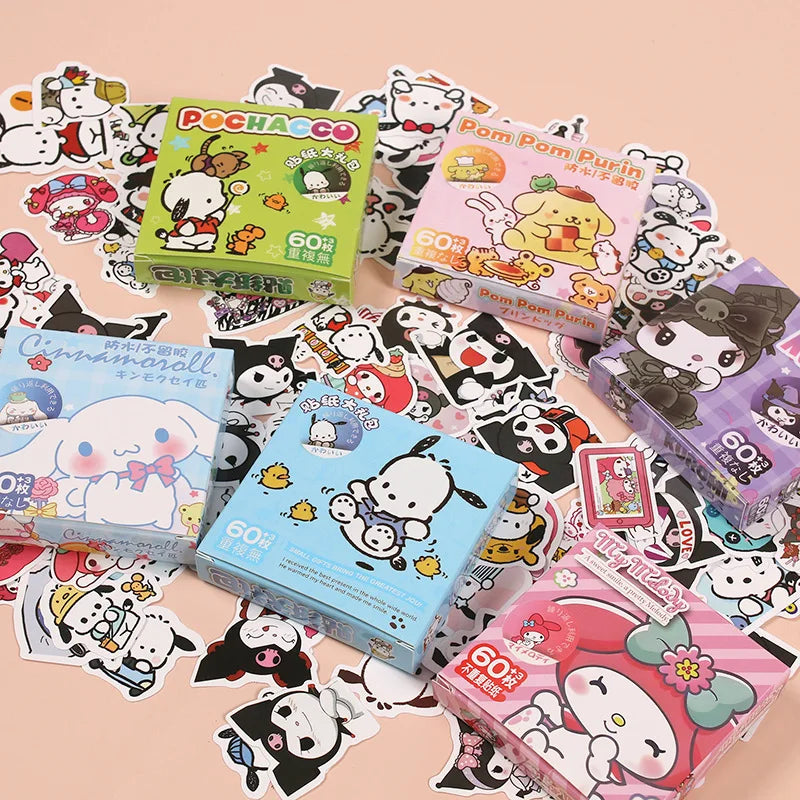 stickers kawaii dessins animés hello kitty cinnamoroll pom pom purin enfants adolescents transparents