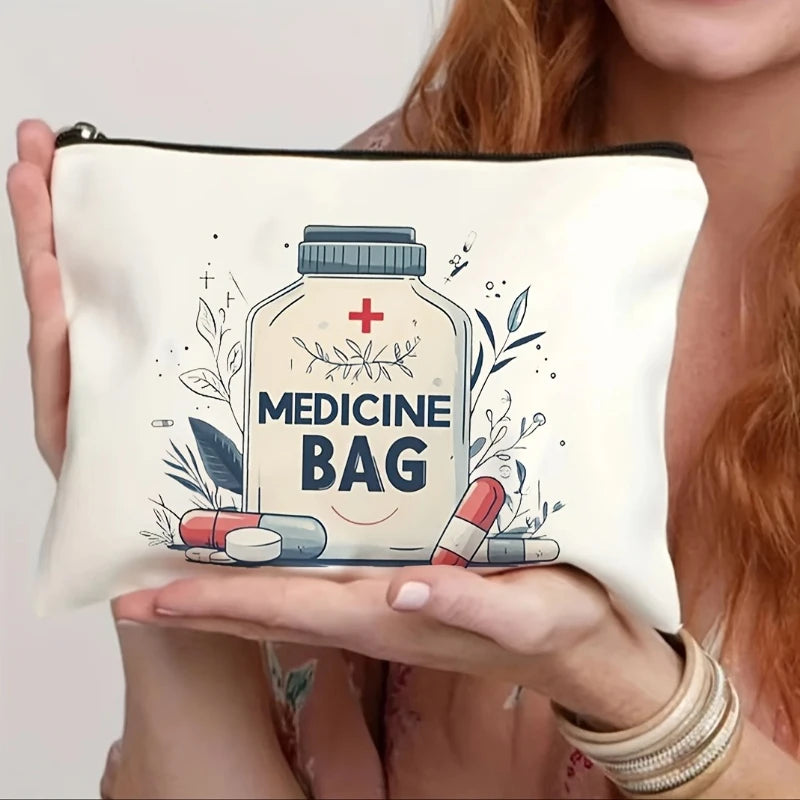 sac rangement polyestère pliable blanc motif bouteille médicaments rouge illustrations techniques humoristiques portable