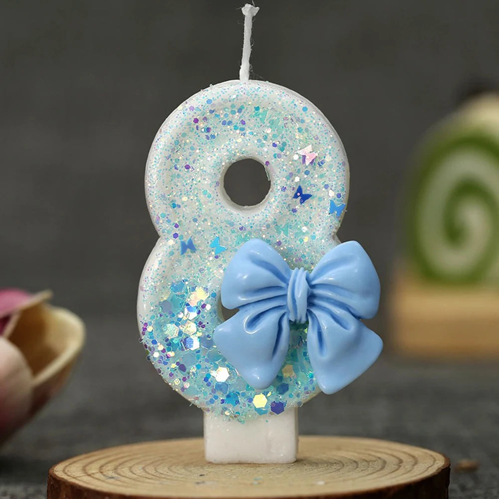 décoration anniversaire bougie chiffre paillettes argentées bleu clair festive tringle métallique simple élégante cute