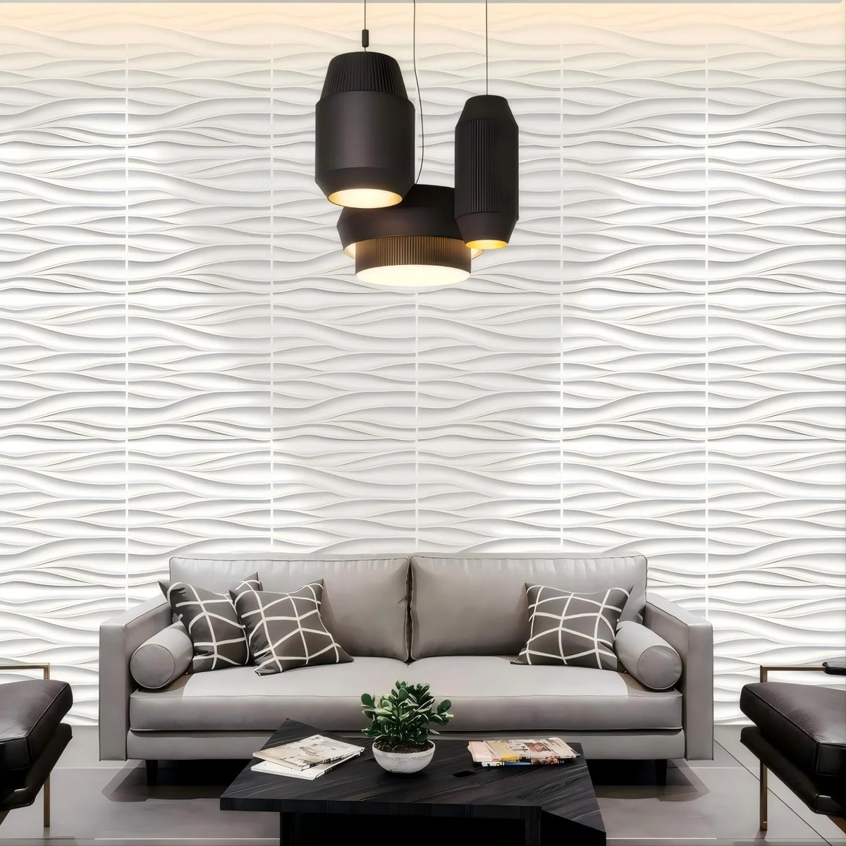 décoration murale moderne panneau 3d blanc rayures ondulées pvc autoadhésif intérieur 30x30cm