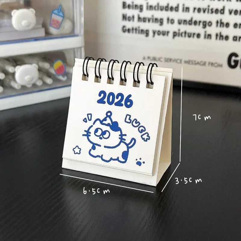 calendrier mini blanc bleu mignon dessins animés anneaux métalliques dates imprimées modernes minimalistes