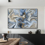 tableau abstrait moderne bleu blanc toile marbré impression toile doré