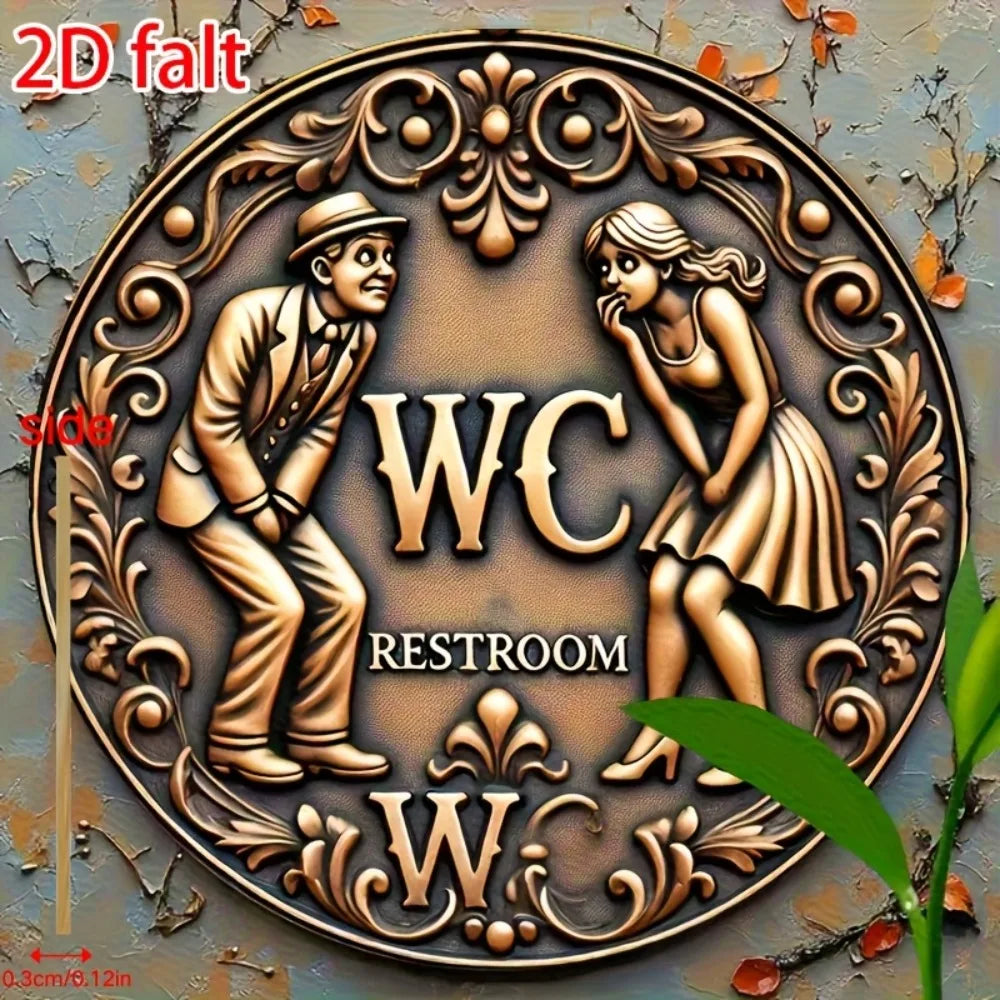 plaque decorative wc art deco bronze personnages humoristiques motifs floraux chambre bain
