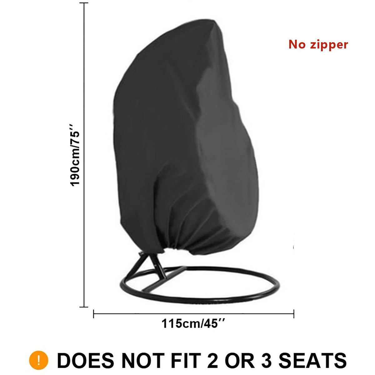 housse protection fauteuil suspendu tissu oxford noir intérieur argenté drawstring moderne extérieur