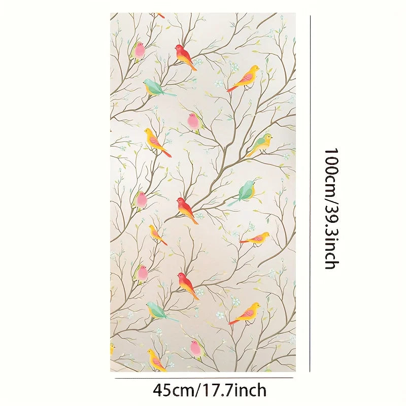 film décoratif statique multicolore branches fleurs oiseaux naturel isolation thermique uv 45cm 100cm