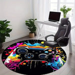tapis rond imprimé contrôleur jeu coloré moderne polypropylène noir rouge bleu jaune vert salon