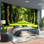 tapisserie paysage forêt adhésif vert clair moderne décoration chambre salon lint free colorfast