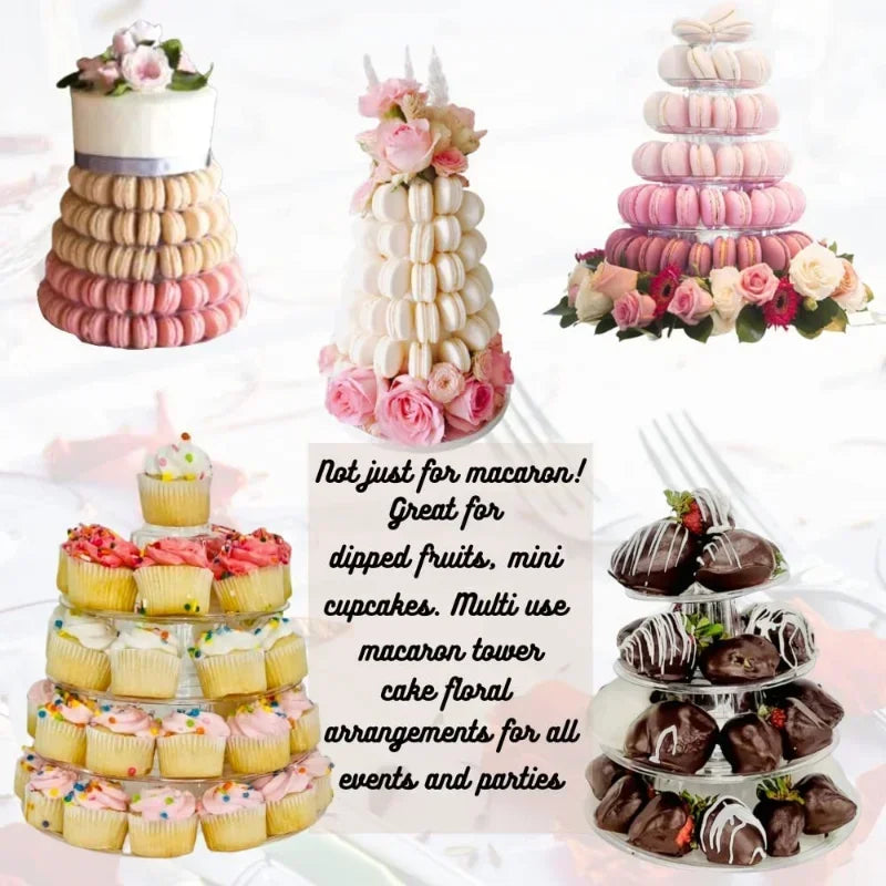présentoir macarons cupcakes gâteaux tour niveaux plastique transparent décoration mariage anniversaire festive