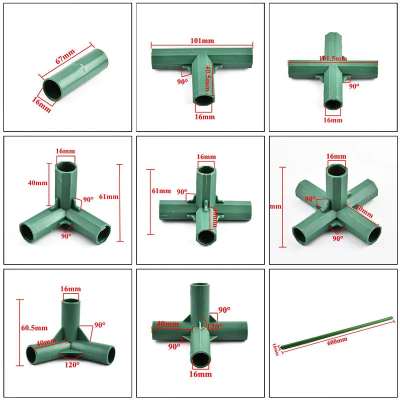 connecteurs support plantes vert plastique serre jardin accessoires bricolage jardinage structure robuste fixe