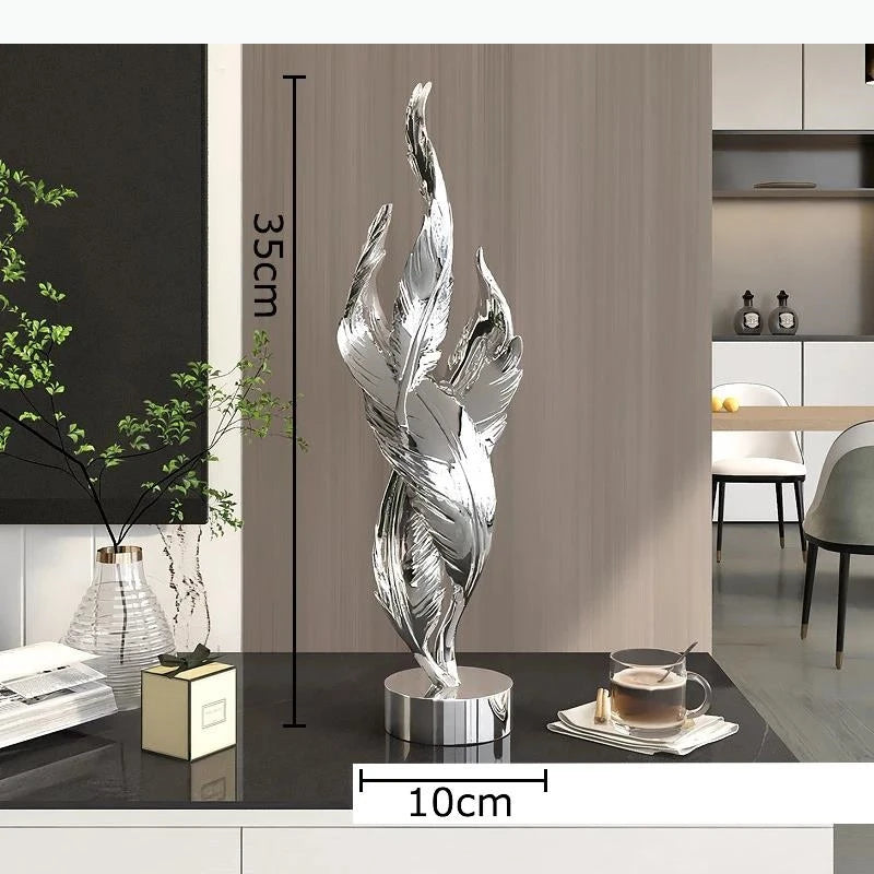 statue abstraite contemporaine noir doré blanc bleu base plate moderne minimaliste ornement décoration