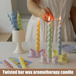 bougies parfumées vert pastel jaune rose blanches twistées moderne support nœud anniversaire décoration maison