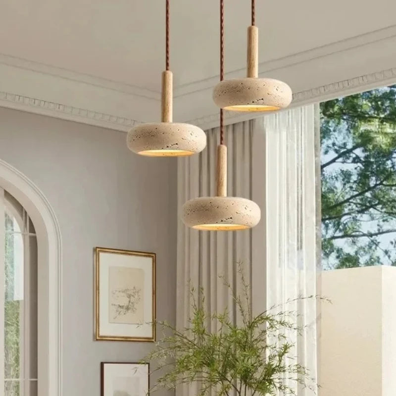 suspension lumineuse moderne pierre beige brun clair texture granuleuse minimaliste intérieur chambre salon étude