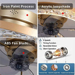 ventilateur lampe led télécommande moderne cristaux noir doré élégant fixations opaques