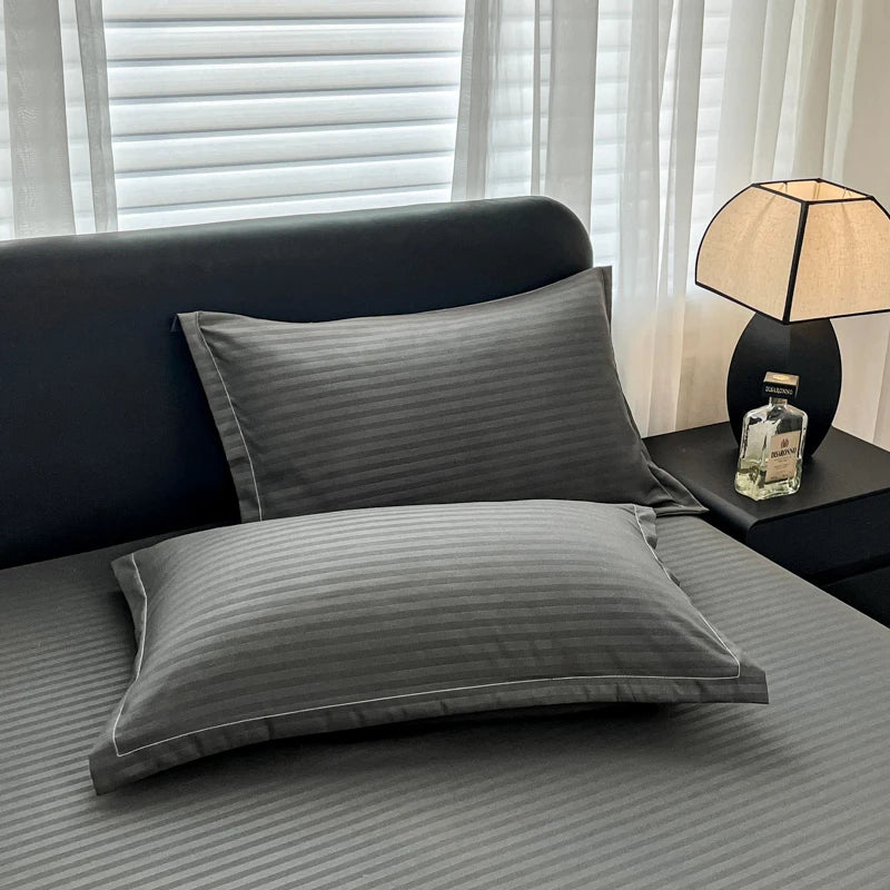 taies d'oreiller polyester 300 fils gris rose rayures antibactériennes moderne